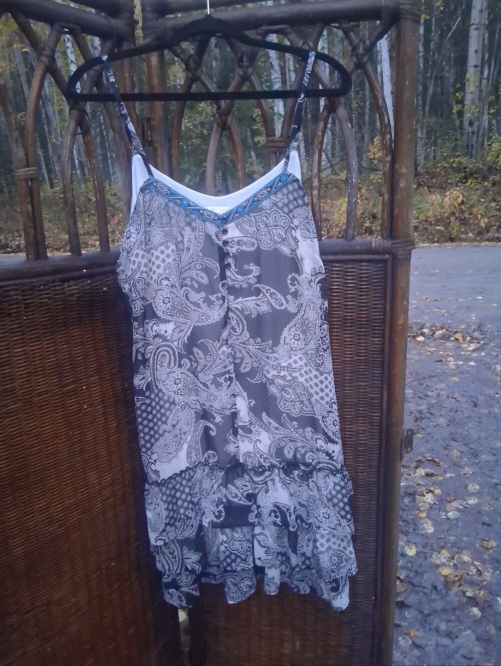 Xhilaration Gray Paisley Ruffle-Trim Slip Dress